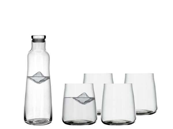 Lyngby Glas Karaffelsæt m. 4 stk vandglas 42 cl og karaffel 1,1 L m. låg, Zero